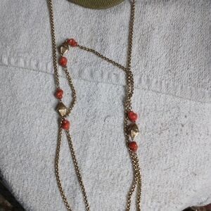 Goldtone orange super long chain necklace marino